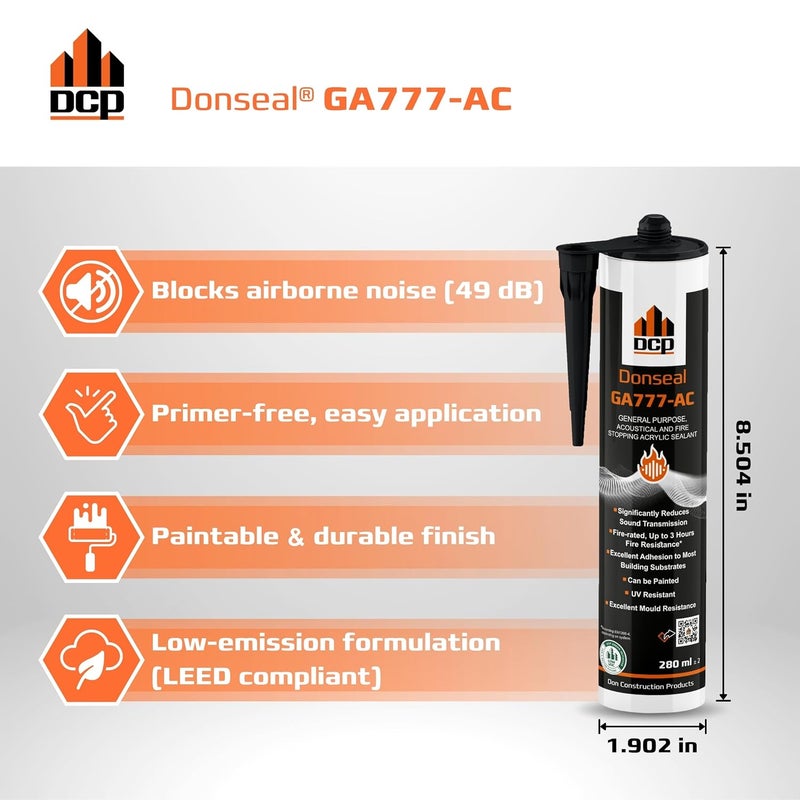 DCP Donseal GA777-AC Acoustic Caulk 9.5 fl. oz. for Soundproofing - Durable Acoustic Sealant for Doors, Window Frames, Walls, Ceilings, Wall Penetrations, Home Theater, etc. - Image 2